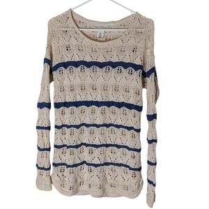 Logg Crocheted Sweater Boho Chic Label of Graded Goods Beige Blue  Womens Medium